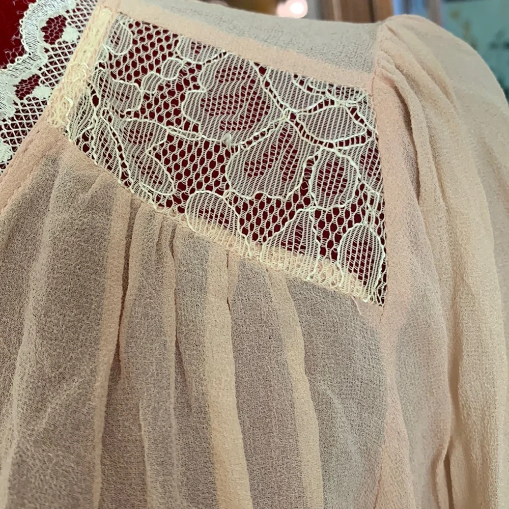 Y2K Lace Peach Victorian Style Blouse Small Cottagecore - Picture 6 of 7